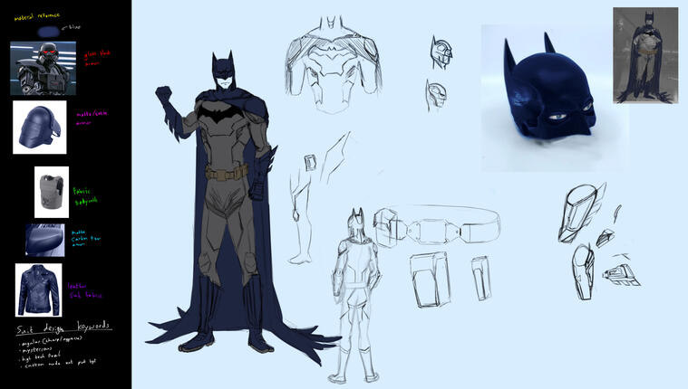 concept art for my fan design of how I feel like the DCU batman could look like